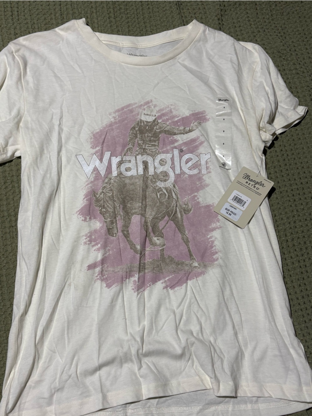 Wrangler White Tee with Mauve Graphic Sloth Design